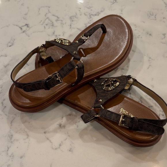 Michael Kors Dark Brown Logo Sandals - Picture 3 of 5